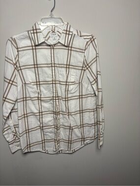 J. Crew White Shirt with Tan Windowpane Plaid